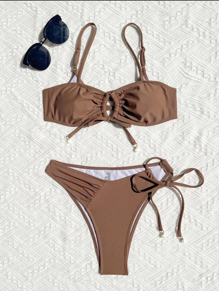 Asymmetric Crinkled Cut Out Bikini-Cargo Chic