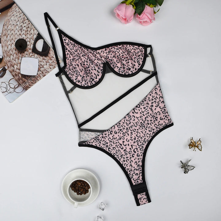 Asymmetrical Leopard Bodysuit Lingerie-Cargo Chic