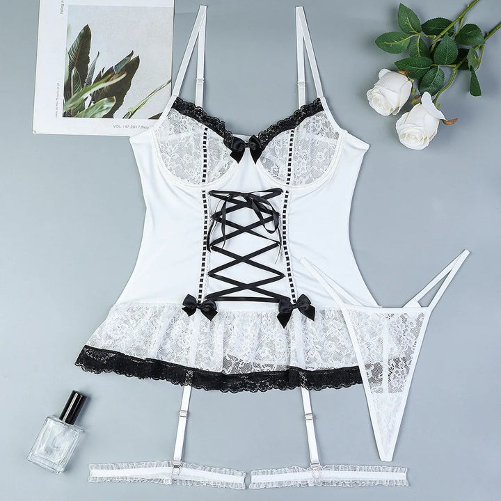 Bandage Lace Hemline Lingerie Set-Cargo Chic