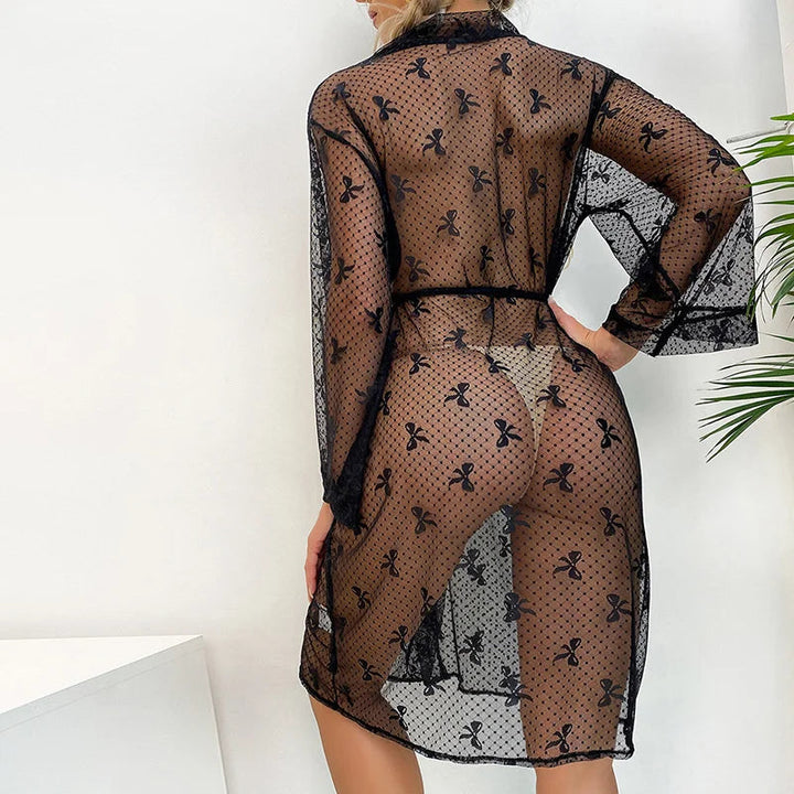 Bow Print Mesh Gown-Cargo Chic