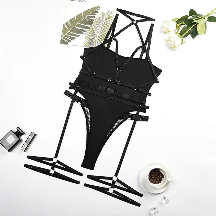 Buckle Halter Bodysuit Lingerie-Cargo Chic