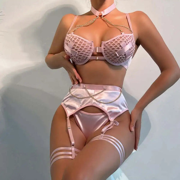 Chain Plaid Satin Lingerie