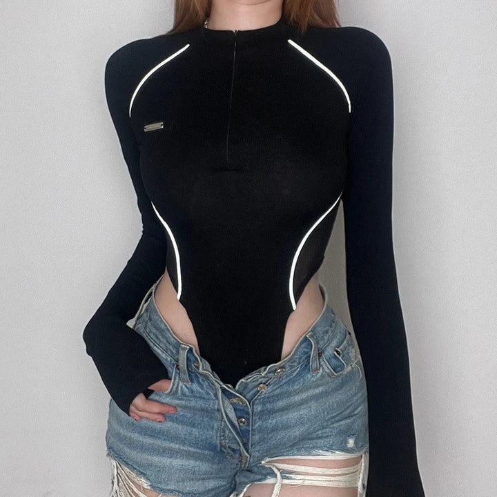 Contrast Striped Bodysuit-Cargo Chic