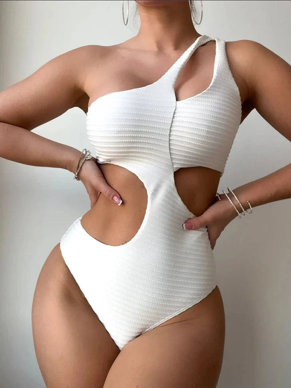 Dual Cut Out Asymmetric Swim Suit-Cargo Chic