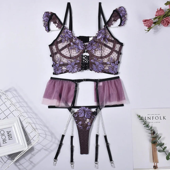 Floral Embroidery Chain Lingerie-Cargo Chic