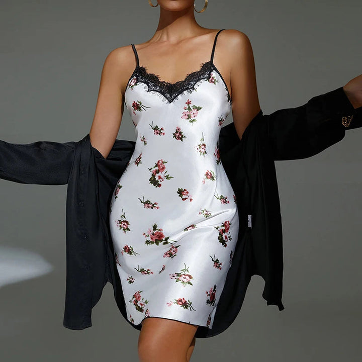 Floral Ice Silk Nightgown-Cargo Chic