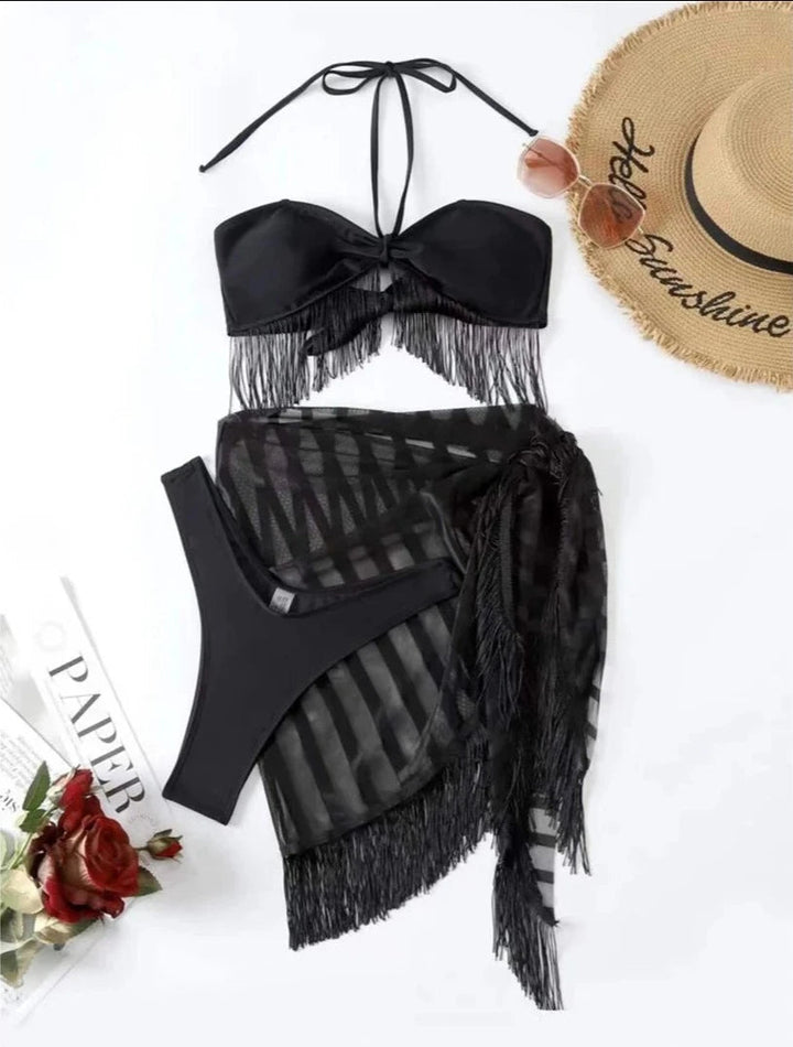 Fringe Tassel Bikini with Sarong-Cargo Chic