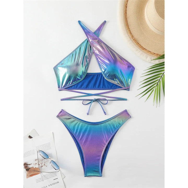 Gradient Leather Halter Bikini-Cargo Chic