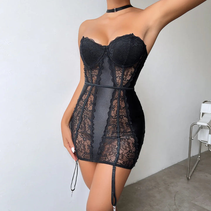 Halter Lace Lingerie Dress-Cargo Chic