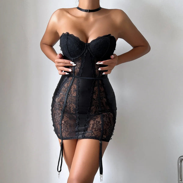 Halter Lace Lingerie Dress-Cargo Chic