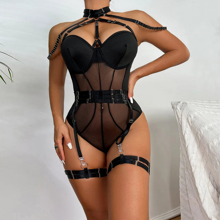 Halter Ribbon Lingerie Bodysuit-Cargo Chic