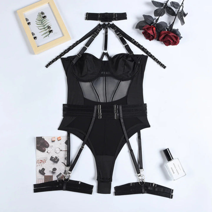 Halter Ribbon Lingerie Bodysuit-Cargo Chic