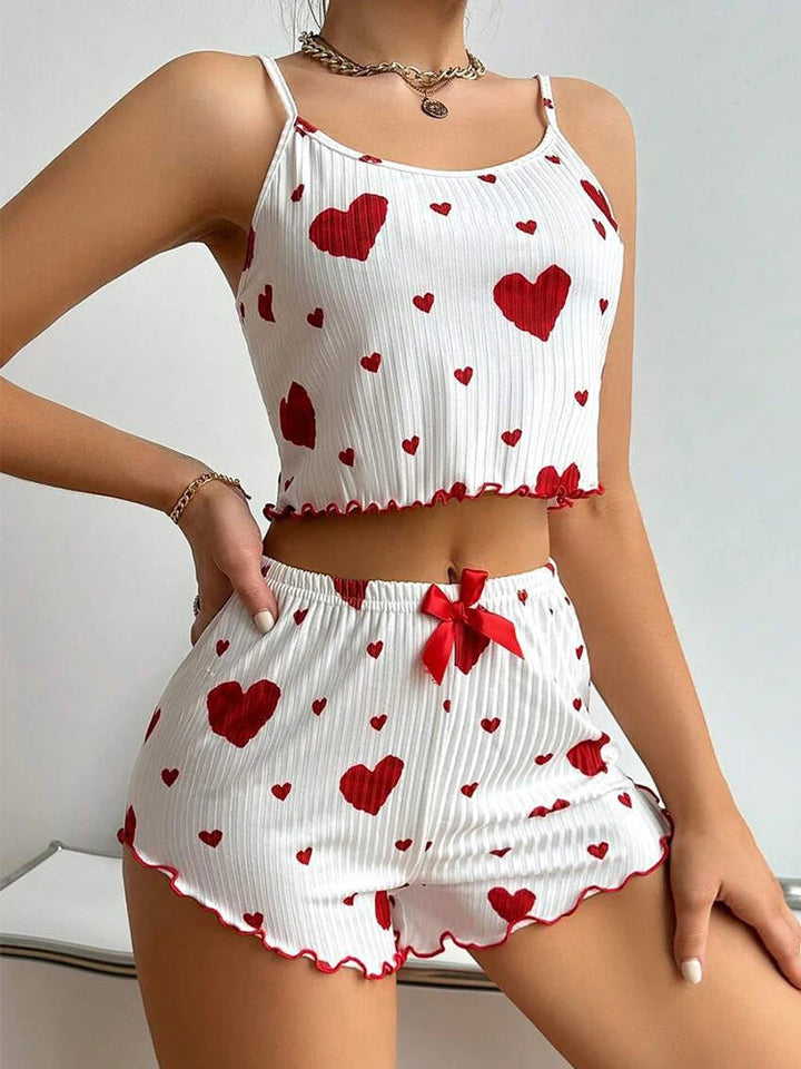 Heart Print Camisole Pajamas Set-Cargo Chic