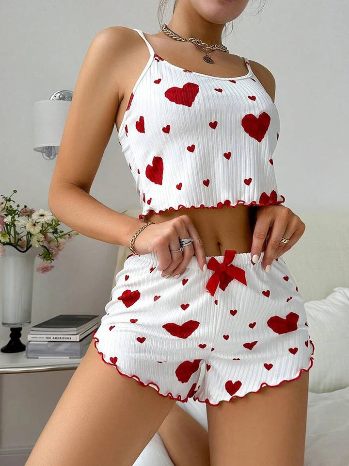 Heart Print Camisole Pajamas Set-Cargo Chic