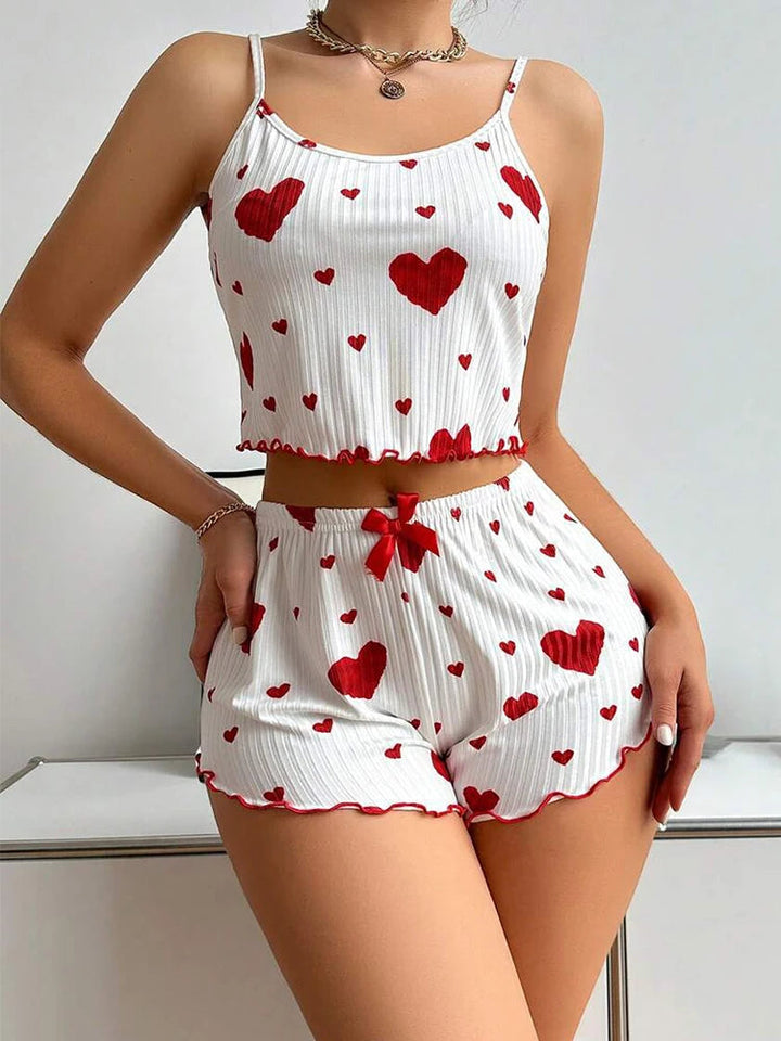 Heart Print Camisole Pajamas Set-Cargo Chic