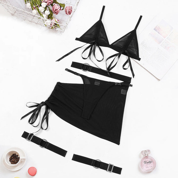 Mesh Ribbon Lingerie Set-Cargo Chic