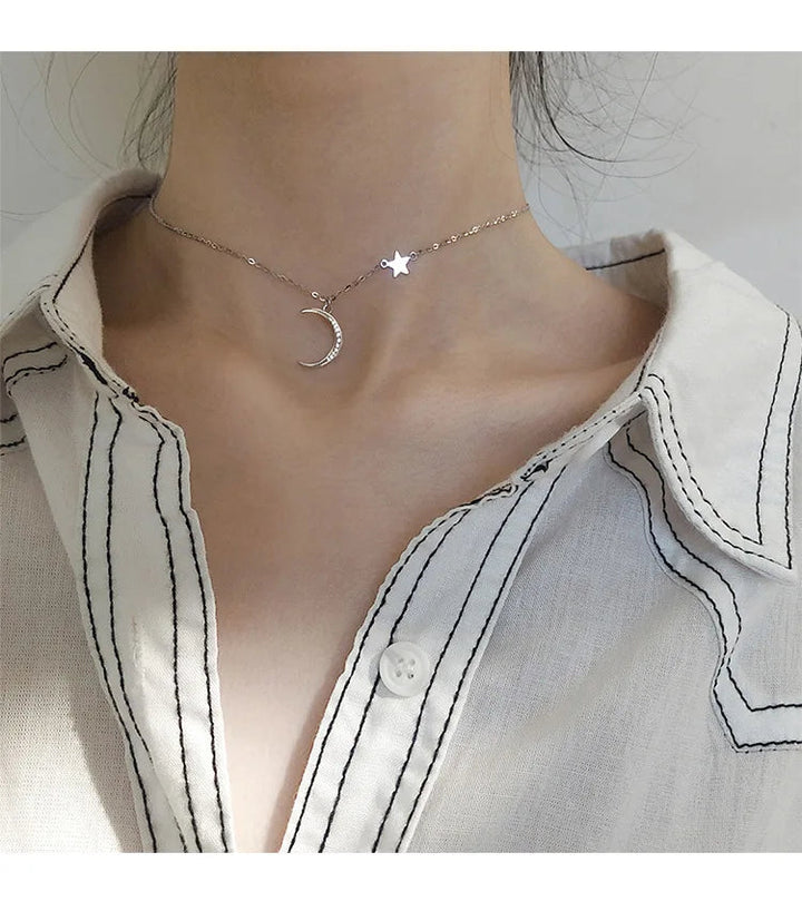 Moon Star Zircon Clavicle Necklace-Cargo Chic