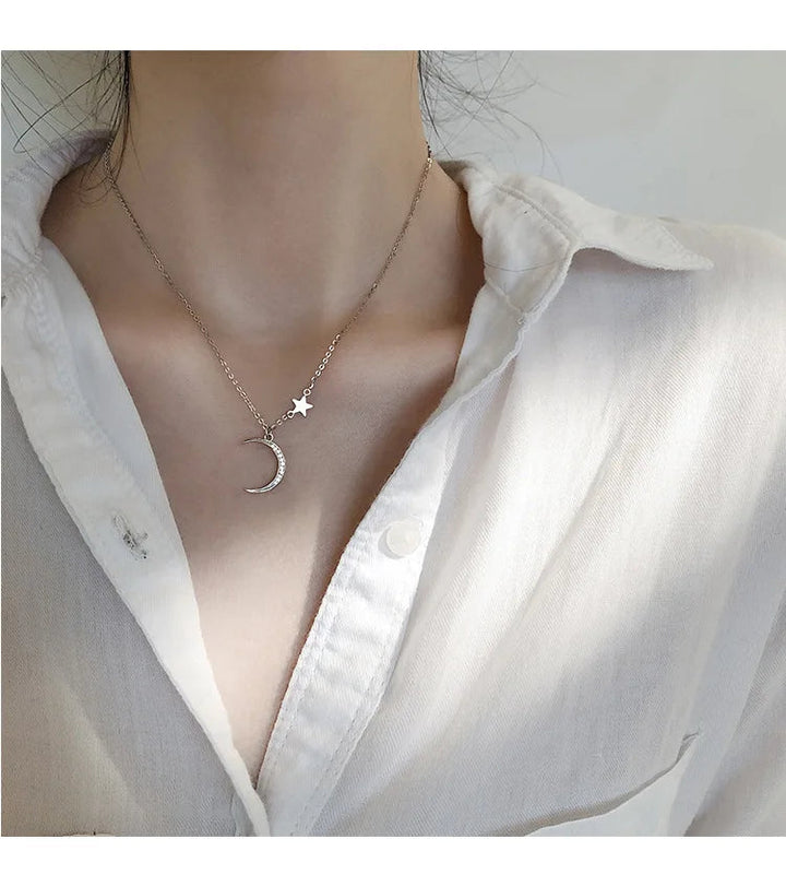 Moon Star Zircon Clavicle Necklace-Cargo Chic