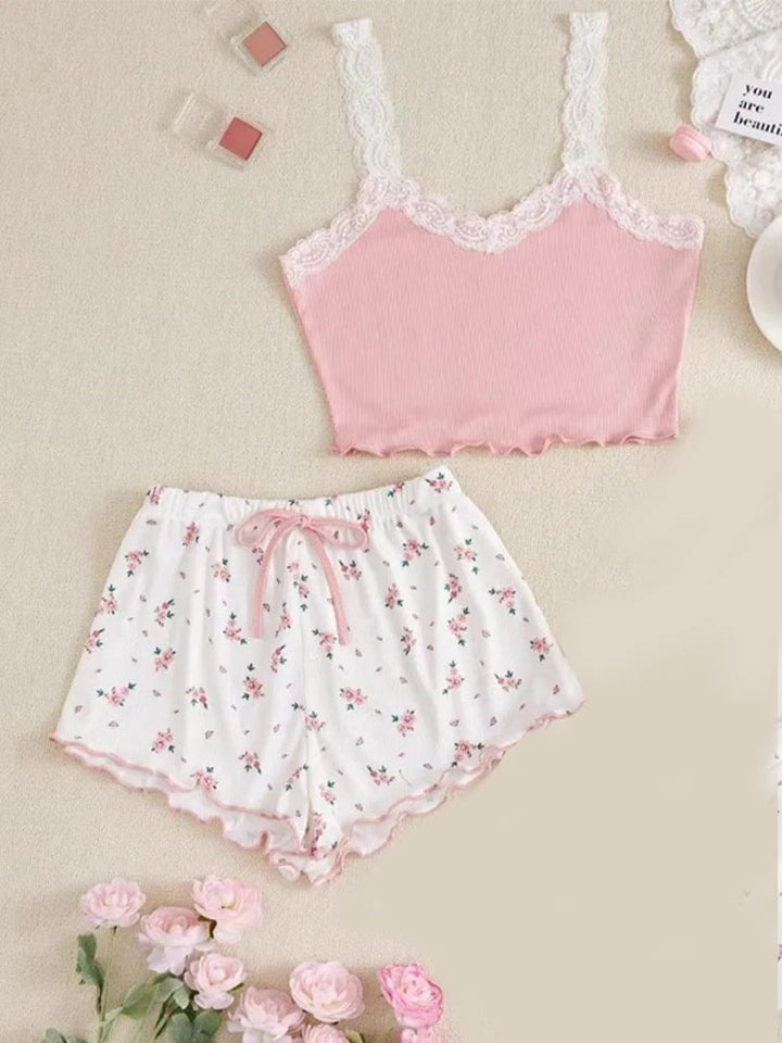 Part Floral Lace Pajamas Set-Cargo Chic