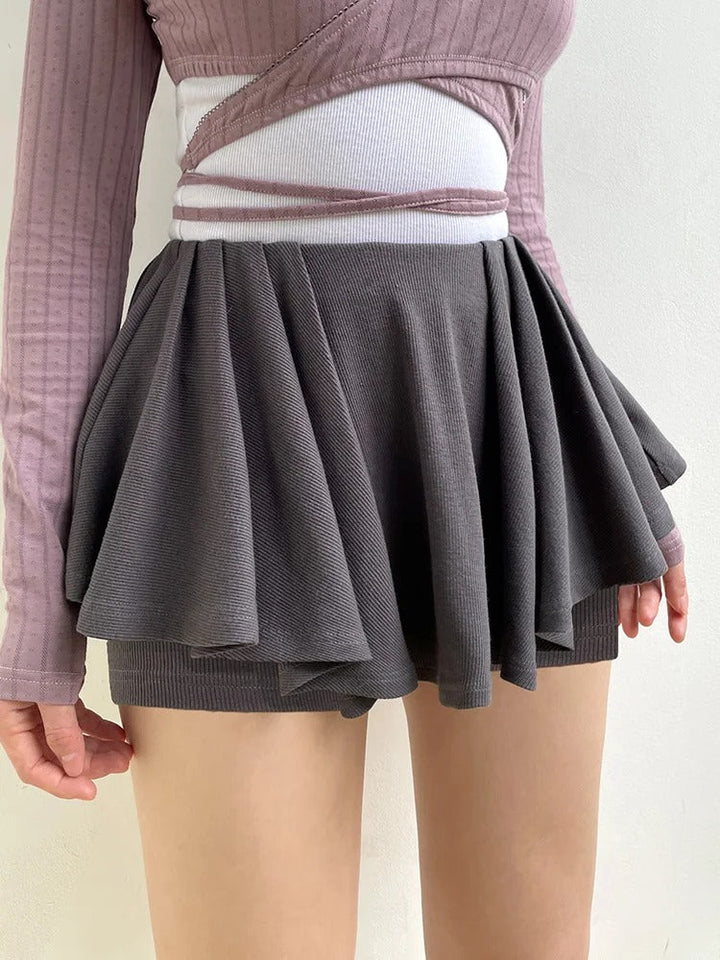 Pleated Mini Skirt Shorts-Cargo Chic