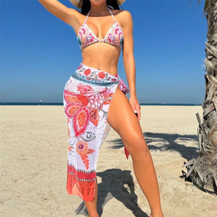 Printed Brazilian Bikini With Sarong-Cargo Chic