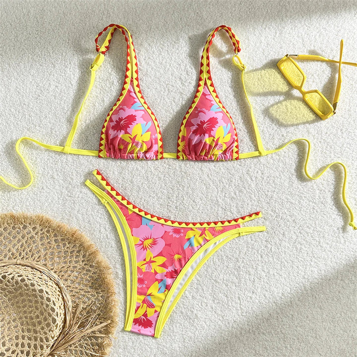 Printed Brazilian High Leg Cut Bikini-Cargo Chic