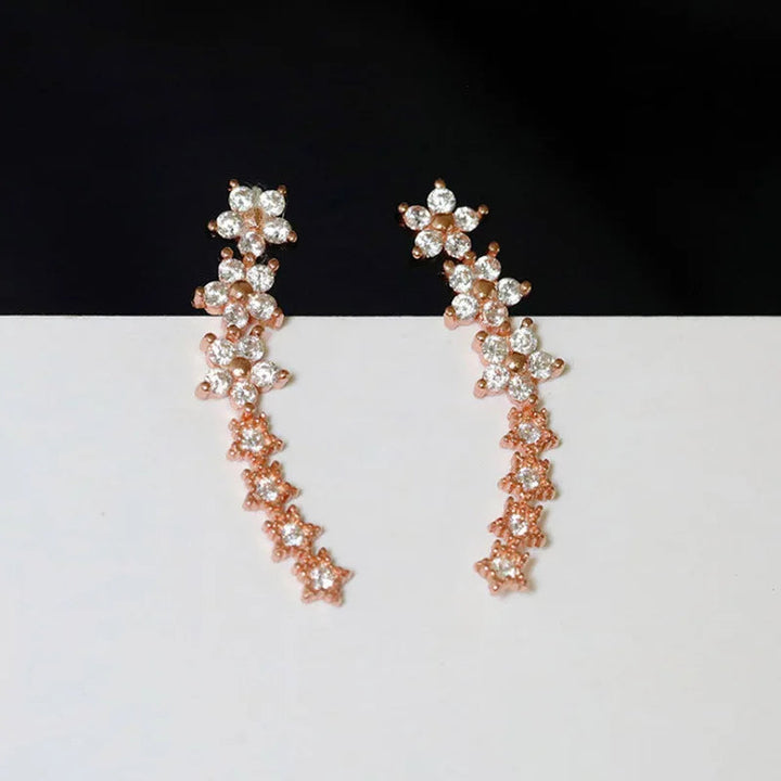 Rose Gold Flower Zircon Earrings-Cargo Chic