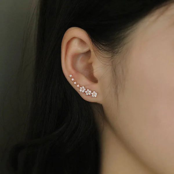 Rose Gold Flower Zircon Earrings-Cargo Chic
