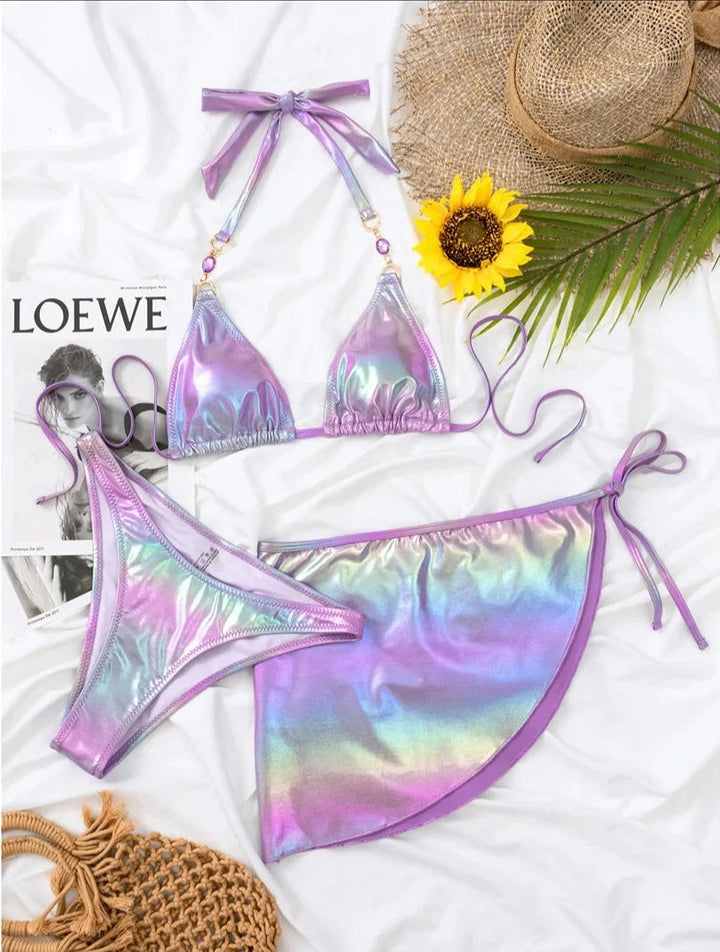 Shiny Diamond Bikini With Sarong-Cargo Chic