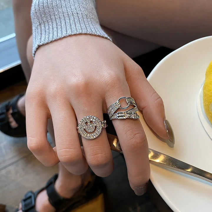 Smiley Belted Zircon Rings-Cargo Chic