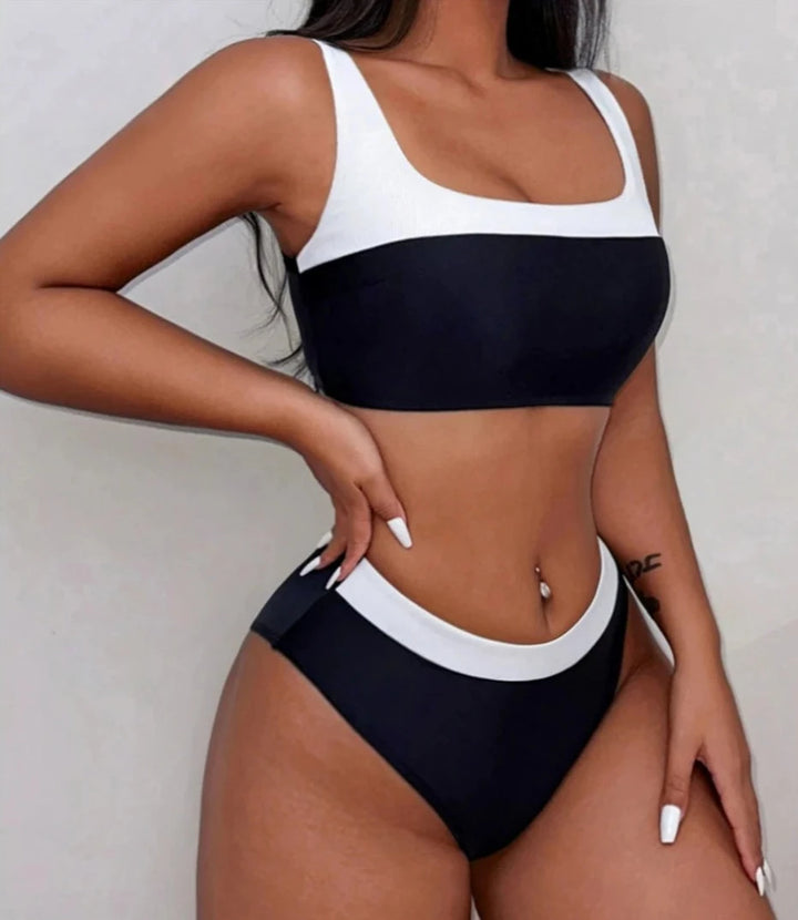 Splicing Contrast High Leg Cut Bikini-Cargo Chic