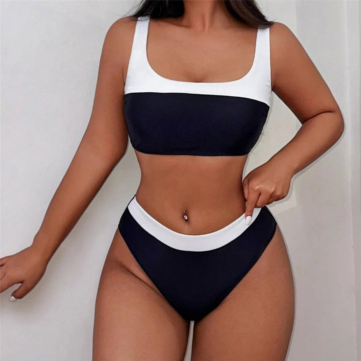 Splicing Contrast High Leg Cut Bikini-Cargo Chic