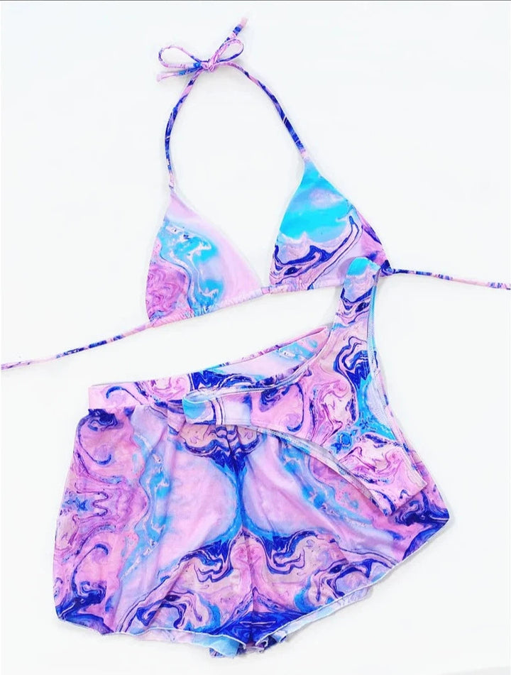 Tie Dye Bikini Set With Shorts-Cargo Chic