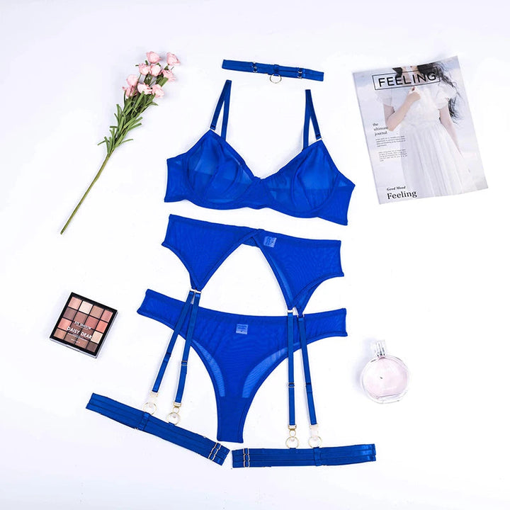 Transparent Lace 4PCS Lingerie Set-Cargo Chic