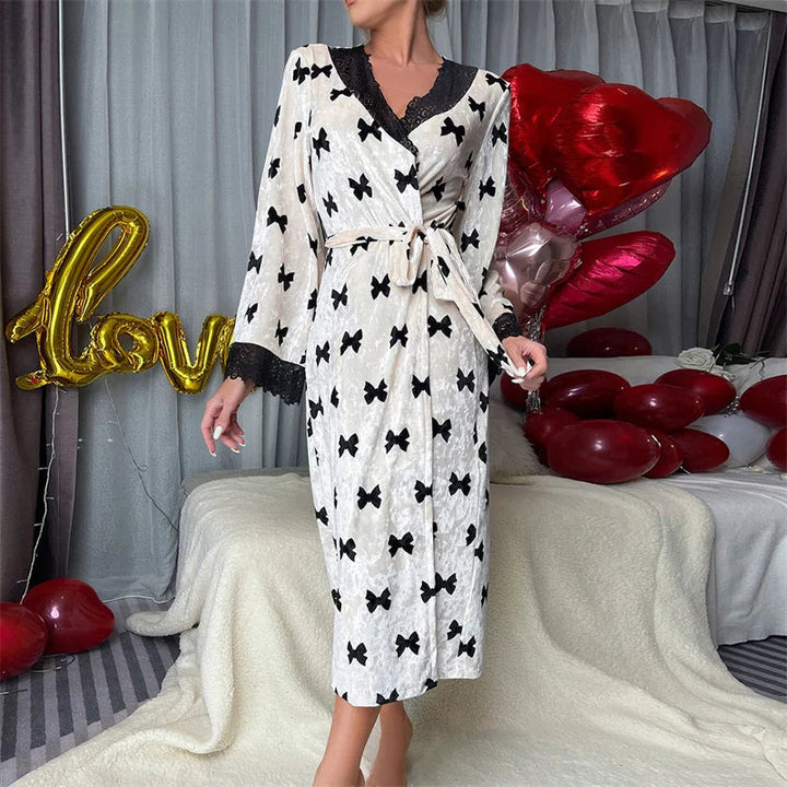 Velvet Print Long Night Robe-Cargo Chic