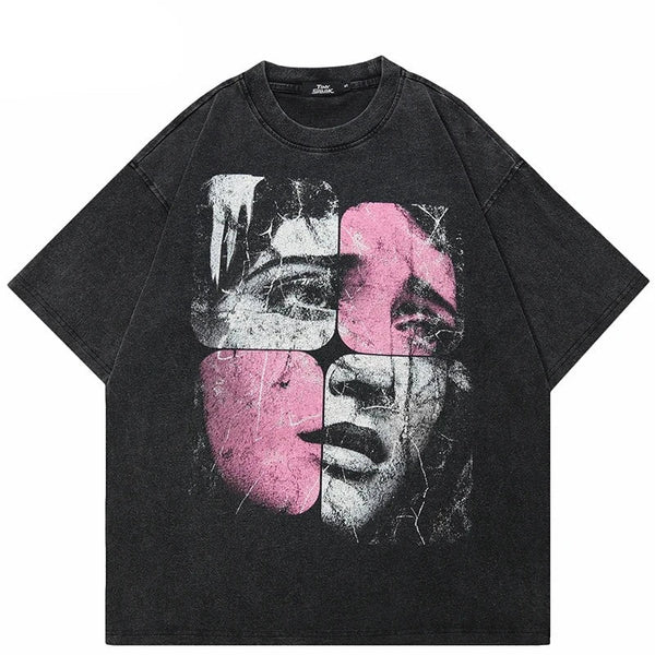 Vintage Washed Puzzle Face Tee-Cargo Chic