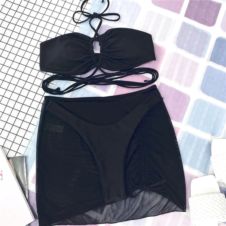 Wrap Around Bikini With Skirt Set-Cargo Chic