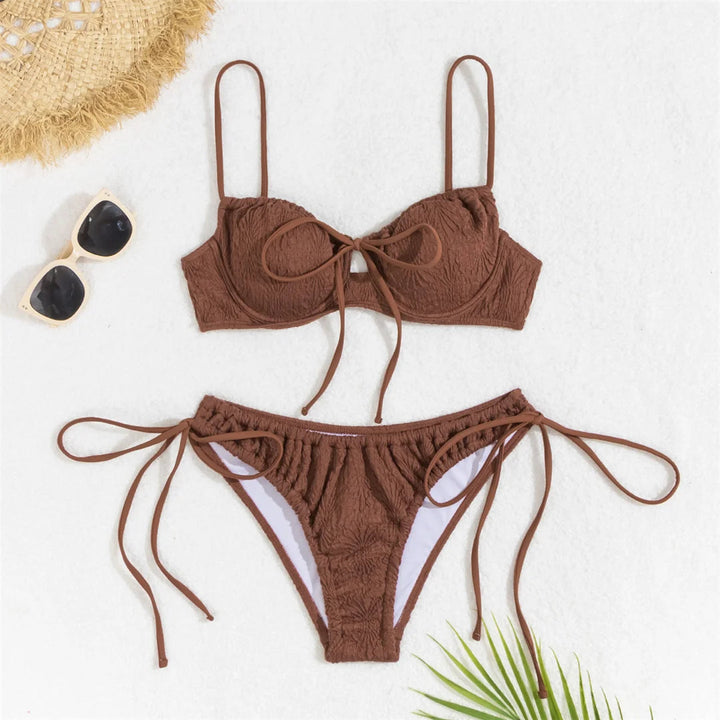 Wrinkled Knotted High Cut Bikini-Cargo Chic