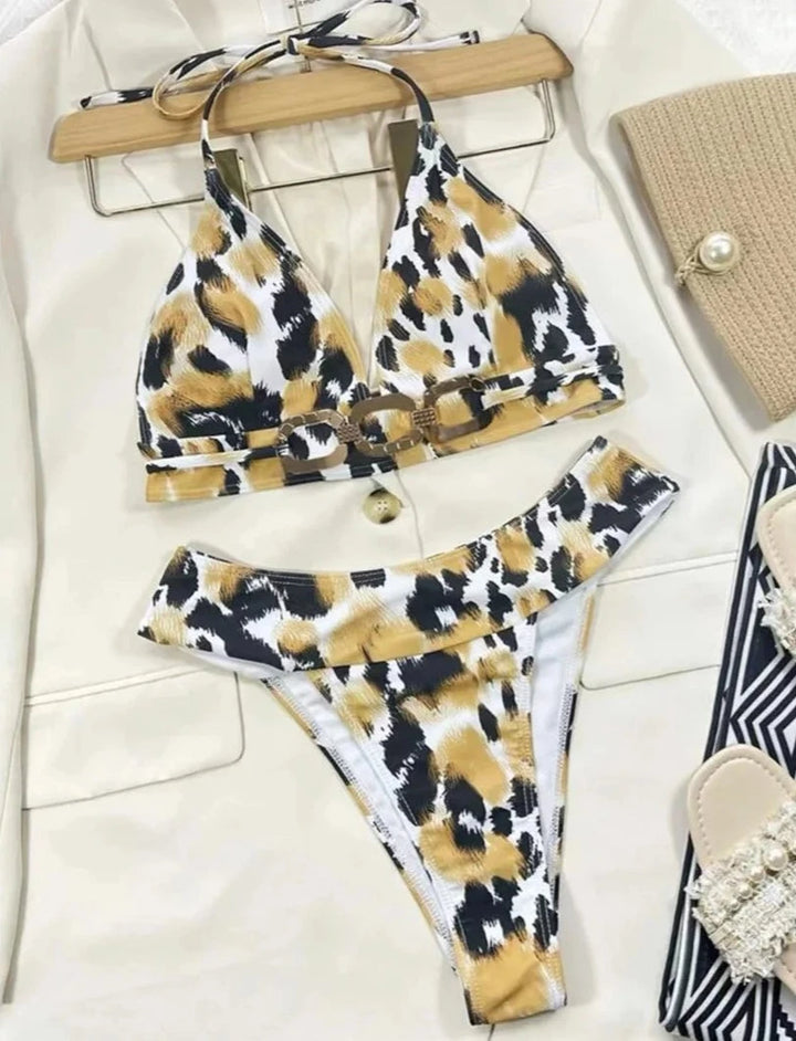 Yellow Leopard Chain Bikini-Cargo Chic
