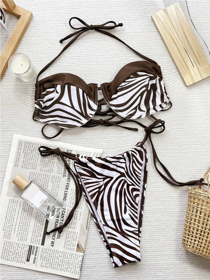 Zebra Printed Splicing Bikini-Cargo Chic