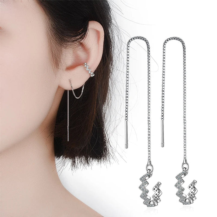 Zircon Wave Tassel Earrings-Cargo Chic