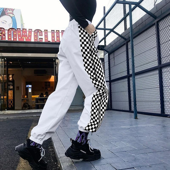 Checker Side Zipper Pants - Cargo Chic