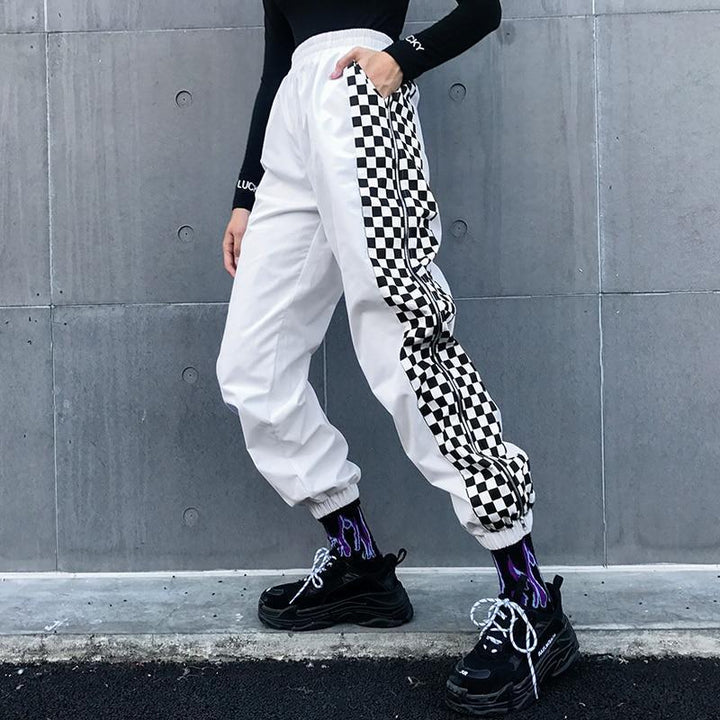 Checker Side Zipper Pants - Cargo Chic