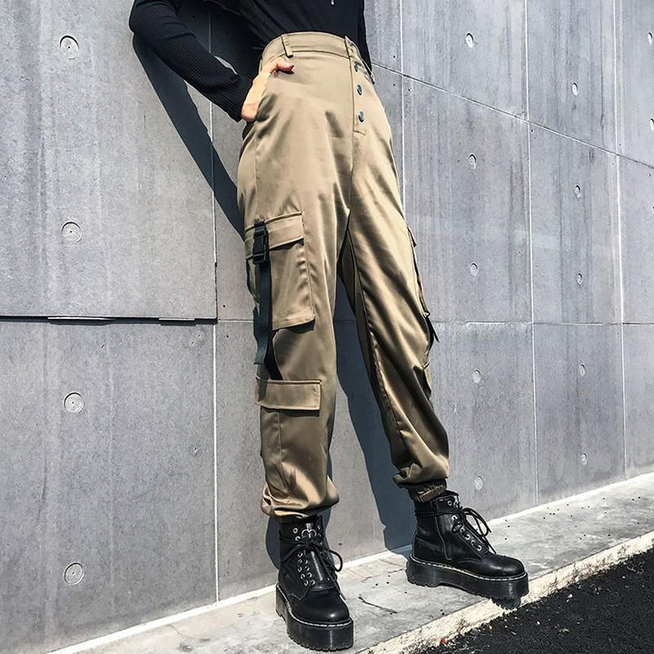 Ribbon Button Cargo Pants - Cargo Chic