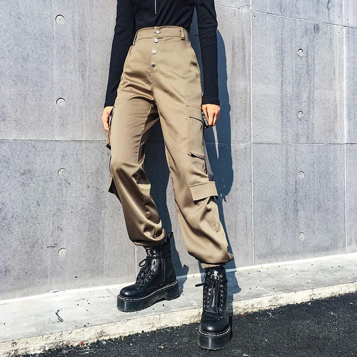 Ribbon Button Cargo Pants - Cargo Chic