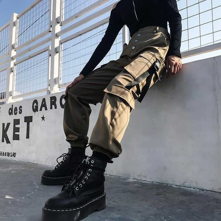 Ribbon Button Cargo Pants - Cargo Chic