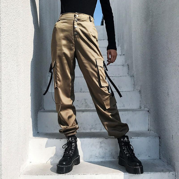 Ribbon Button Cargo Pants - Cargo Chic