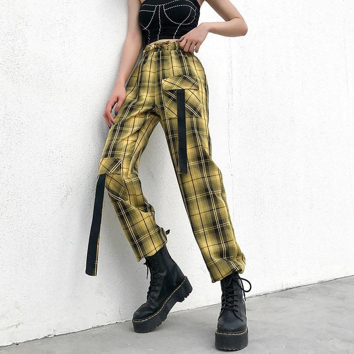 Ribbon Plaid Cargo Pants - Cargo Chic