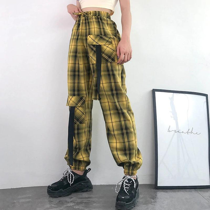 Ribbon Plaid Cargo Pants - Cargo Chic