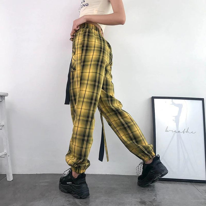 Ribbon Plaid Cargo Pants - Cargo Chic